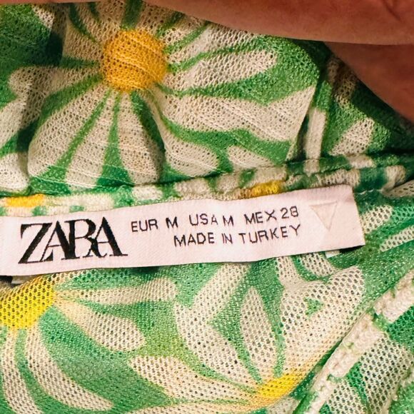Zara Floral Pleated Cut Out Open Back Mini Dress Size Medium - Picture 8 of 8
